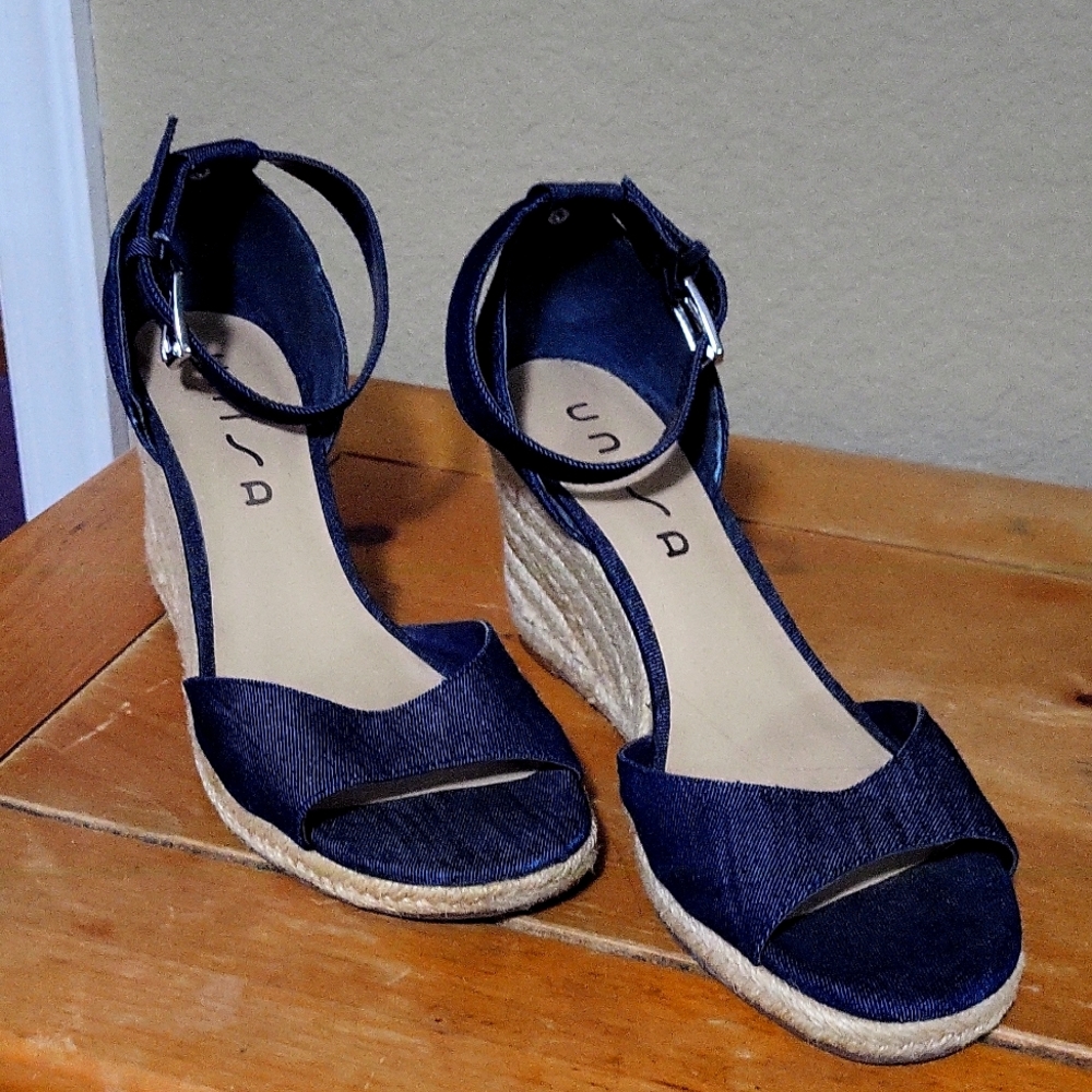 Unisa Blue Denim Wedge Sandals